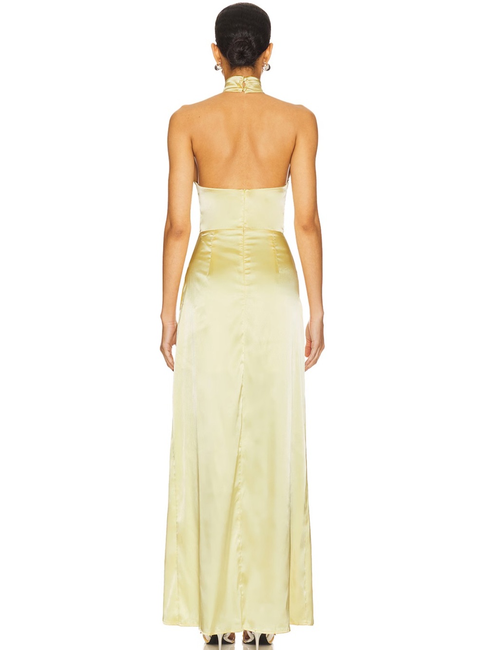Yellow satin halter maxi dress - Picture 3 of 8
